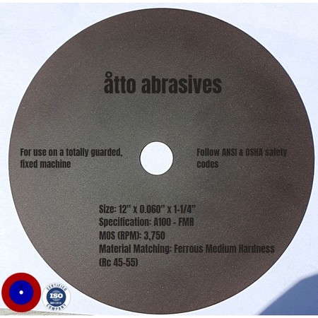 ATTO ABRASIVES Ultra-Thin Sectioning Wheels 12"x0.060"x1-1/4" Ferrous Medium Hard 3W300-150-SM